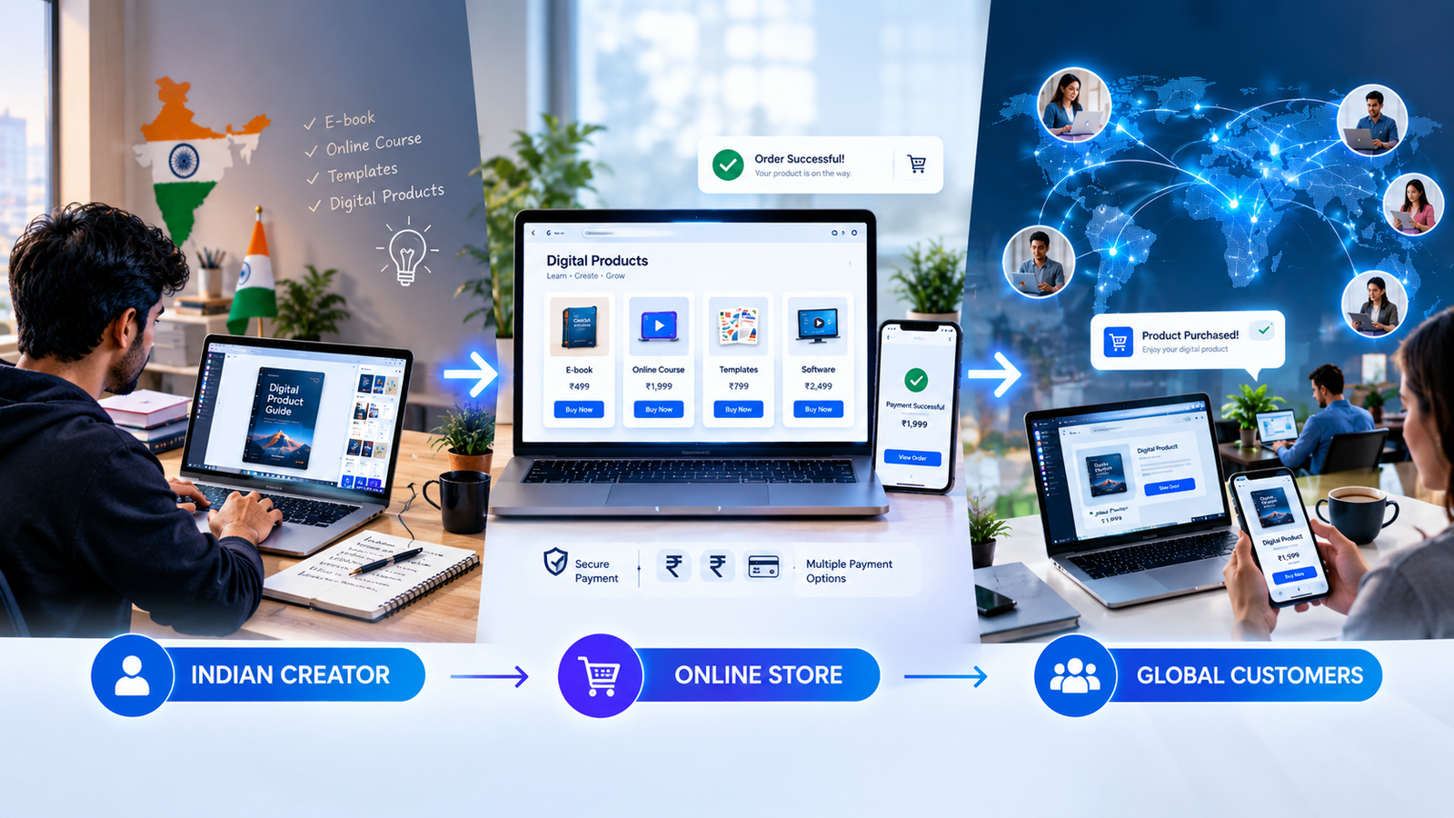 Indian creator selling digital products to global customers online